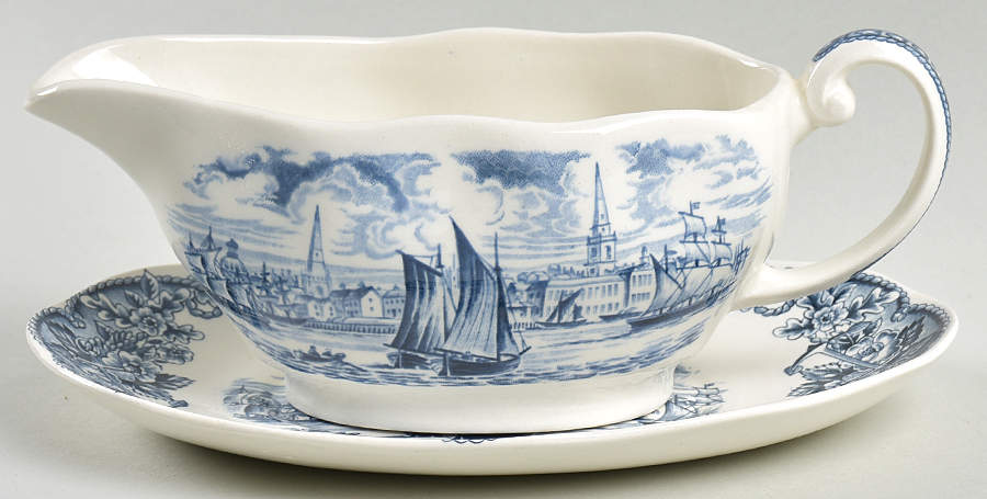 Historical Ports of England Blue Gravy Boat & Underplate by England-1