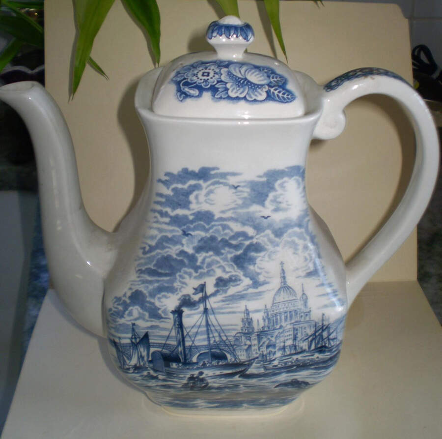 Historical Ports of England Blue Coffee Pot & Lid by England-1