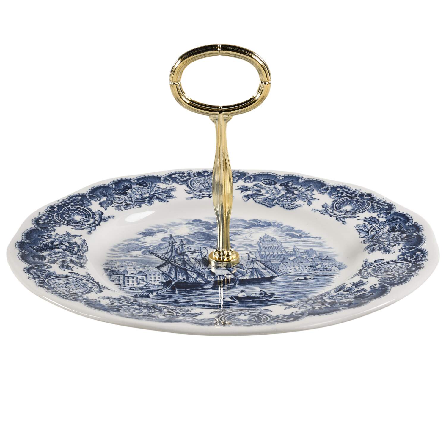 Historical Ports of England Blue Round Serving Plate with Center Handle (Dp) Hc by England-1