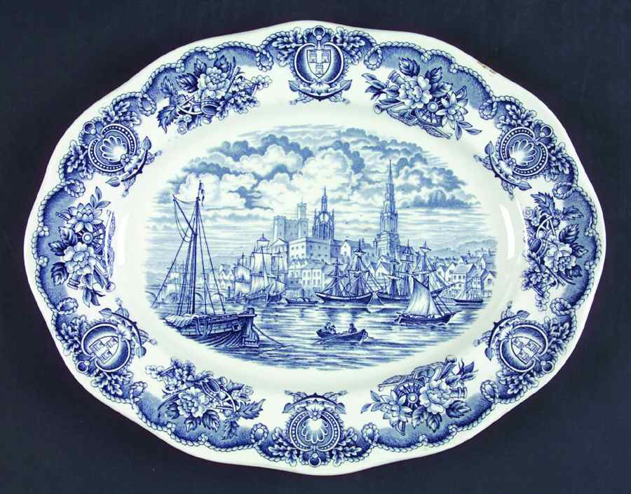 Historical Ports of England Blue 12" Oval Serving Platter by England-1