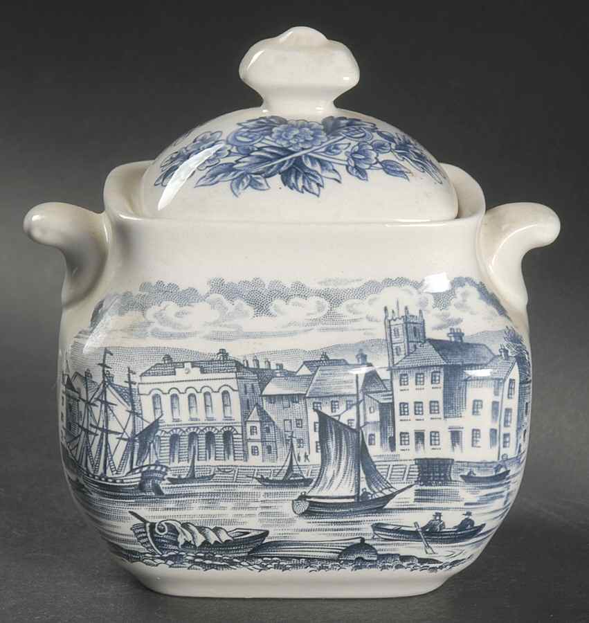 Historical Ports of England Blue Sugar Bowl & Lid by England-1