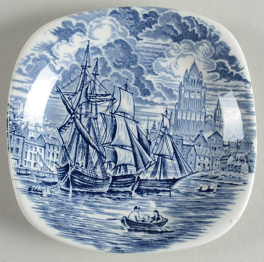 Historical Ports of England Blue Square Bread & Butter Plate by England-1