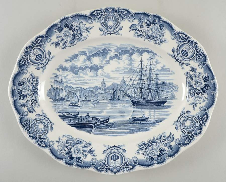 Historical Ports of England Blue 14" Oval Serving Platter by England-1