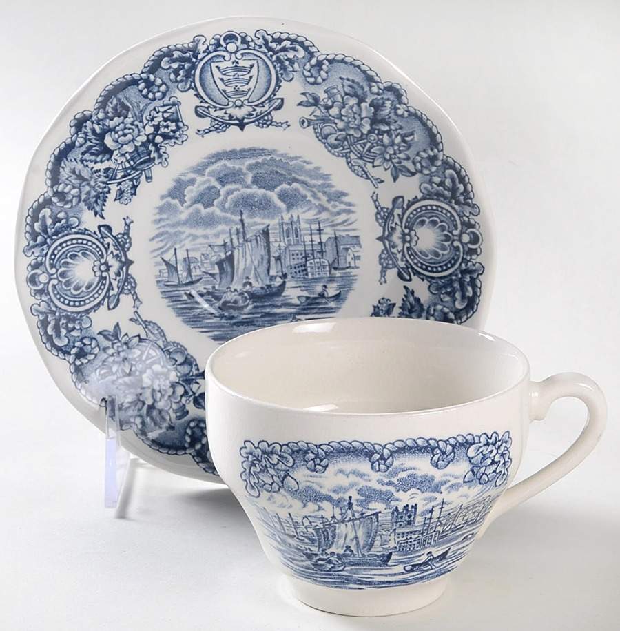 Historical Ports of England Blue Flat Cup & Saucer Set by England-1