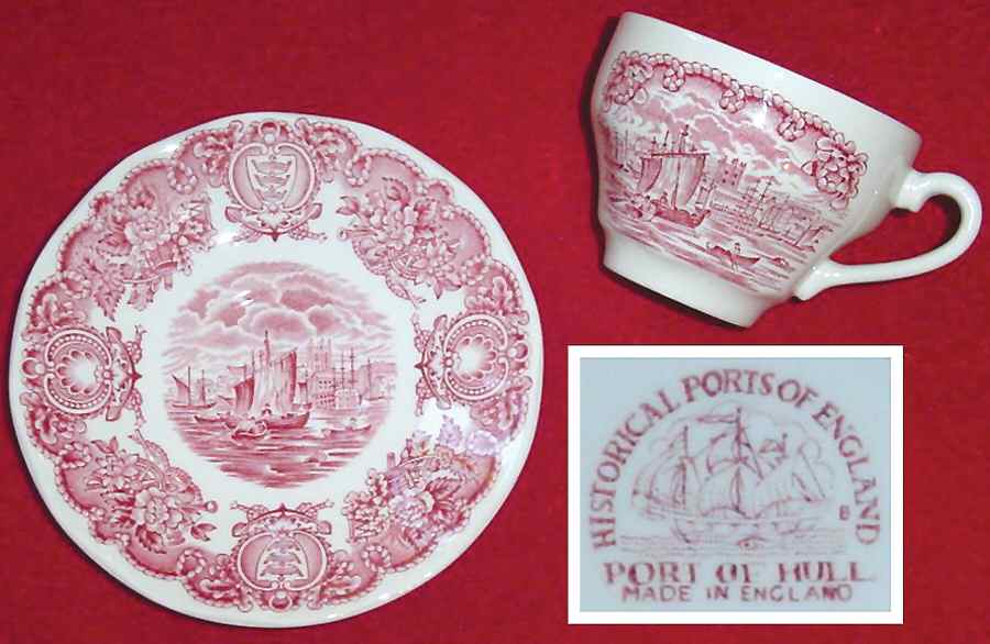 Historical Ports of England Pink Flat Cup & Saucer Set by England-1