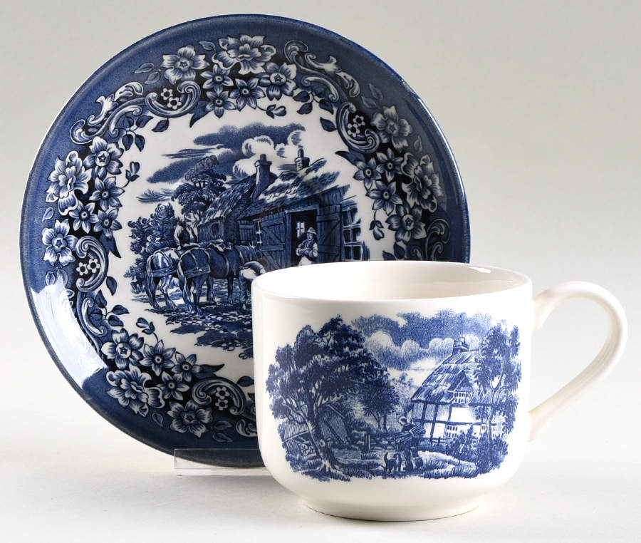 Red River Blue Jumbo Cup & Saucer Set by England-1