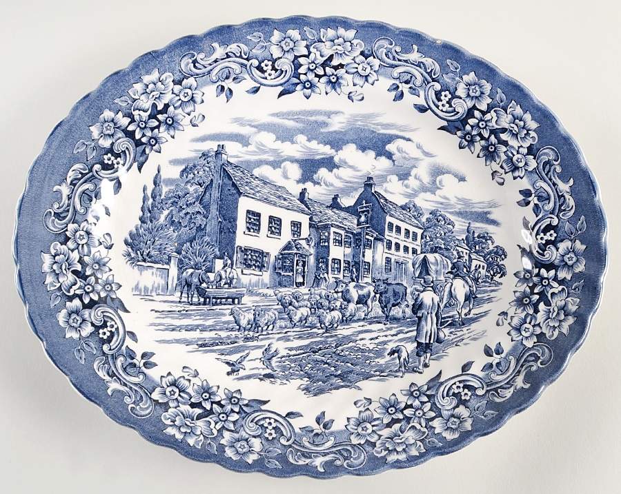 Red River Blue 12" Oval Serving Platter by England-1