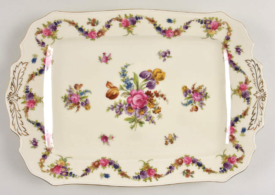 9954-9195 (Cream, Emboss Groove Edge) 13" Rectangular Serving Platter by Epiag-1