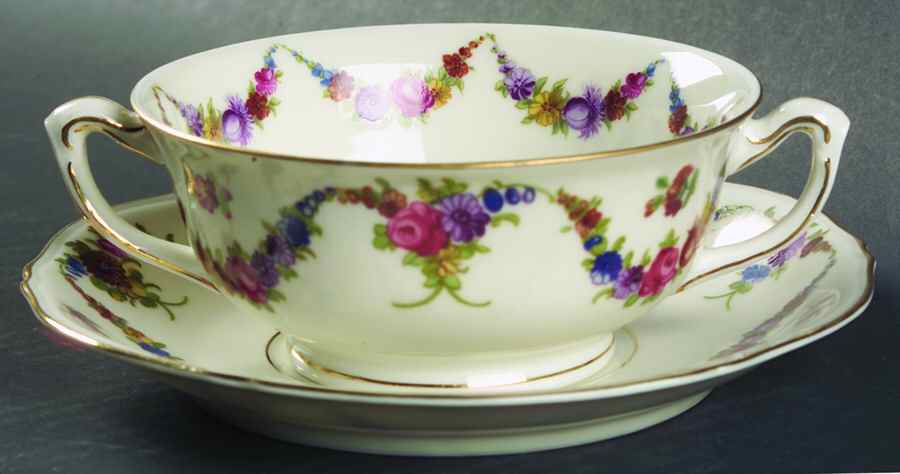 9954-9195 (Cream, Emboss Groove Edge) Footed Cream Soup Bowl & Saucer Set by Epiag-1