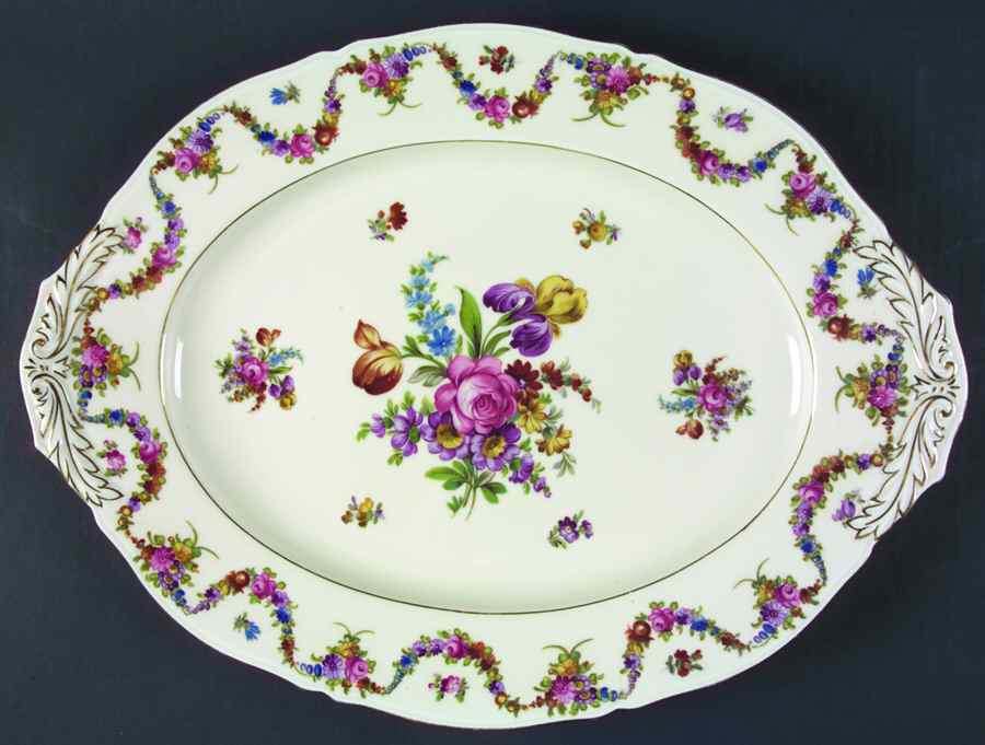 9954-9195 (Cream, Emboss Groove Edge) 16" Oval Serving Platter by Epiag-1