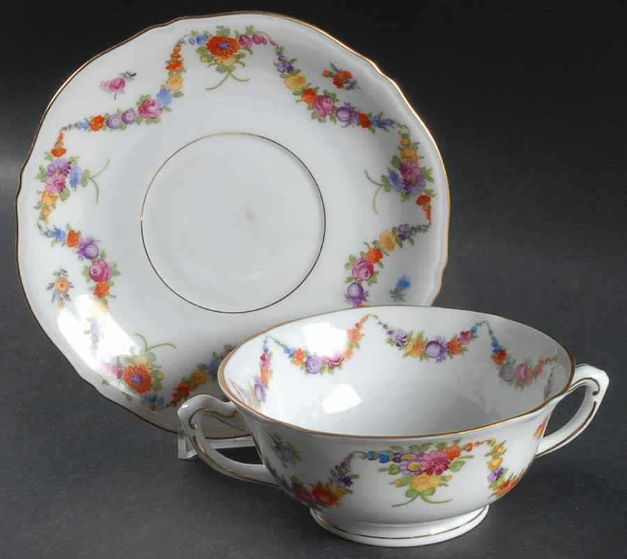 9954-9195 (White, Emboss Groove Edge) Footed Cream Soup Bowl & Saucer Set by Epiag-1