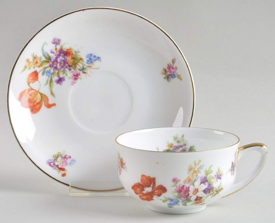 Dresdene (No Gold Filigree) Flat Cup & Saucer Set by Epiag-1