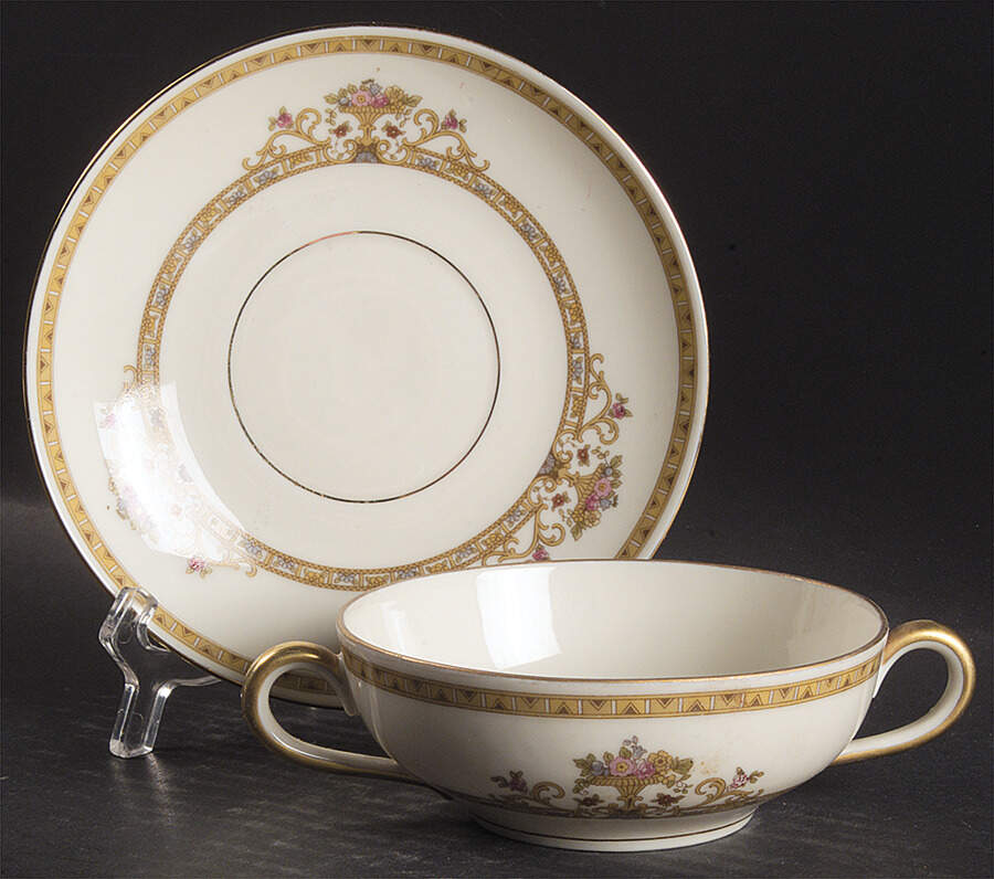 Moresque (Cream) Flat Cream Soup Bowl & Saucer Set by Epiag-1