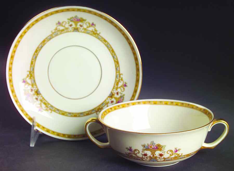 Moresque (Cream) Flat Cream Soup Bowl & Saucer Set by Epiag-1