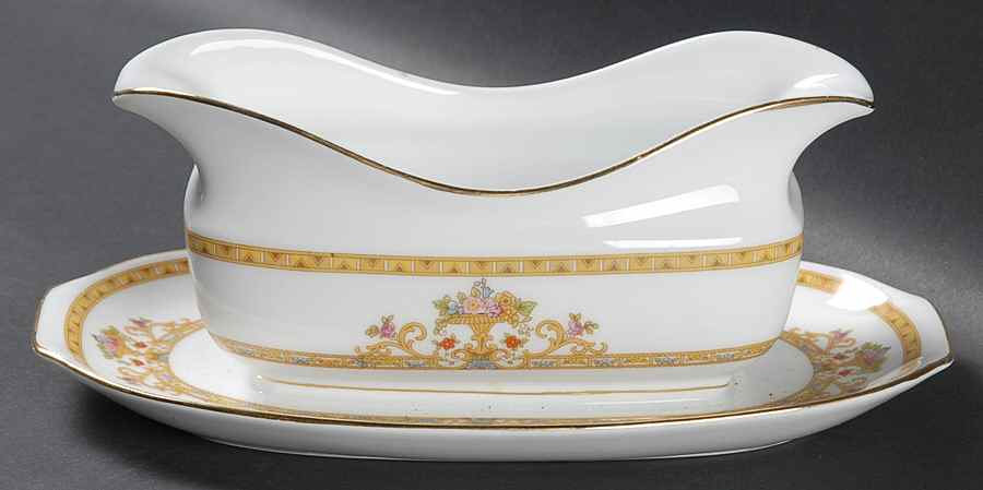 Moresque (White) Gravy Boat with Attached Underplate by Epiag-1