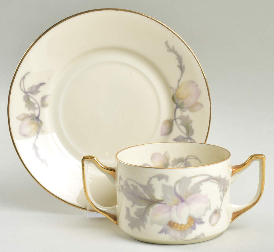 Pastelle (Cream Background, Smooth) Flat Bouillon Cup & Saucer by Epiag-1