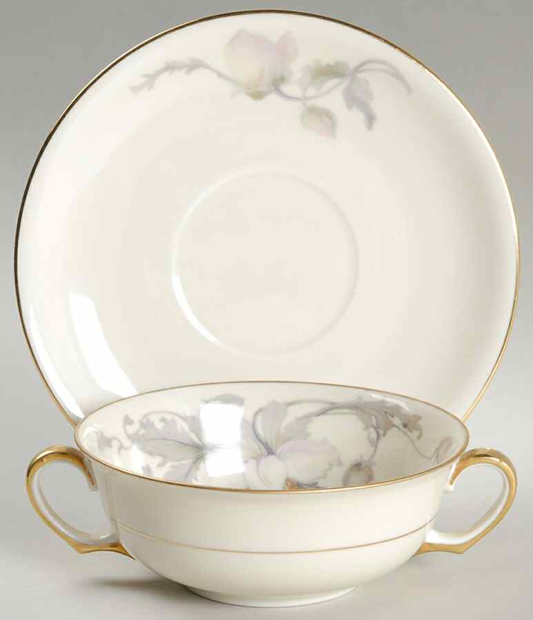 Pastelle (Cream Background, Smooth) Flat Cream Soup Bowl & Saucer Set by Epiag-1
