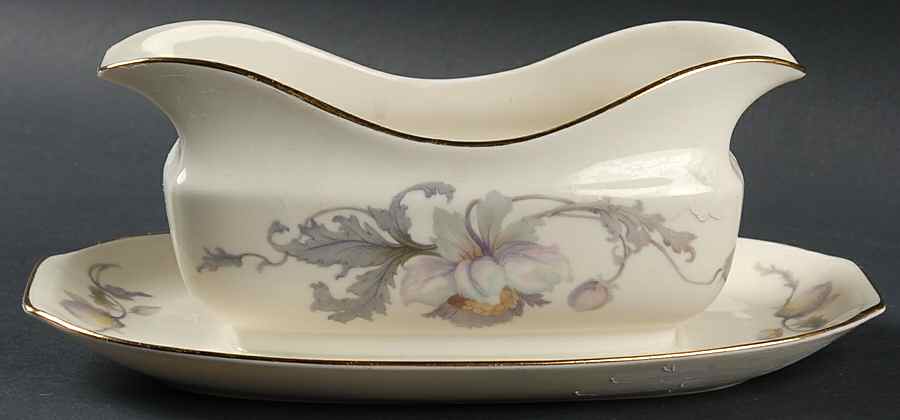 Pastelle (Cream Background, Smooth) Gravy Boat with Attached Underplate by Epiag-1