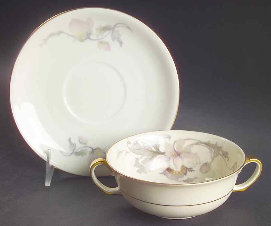 Pastelle (Cream Background, Smooth) Flat Cream Soup Bowl & Saucer Set by Epiag-1