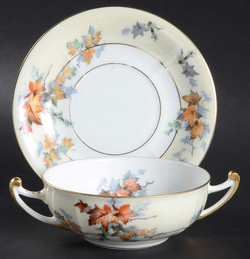 Silver Maple (Gold) Flat Cream Soup Bowl & Saucer Set by Epiag-1