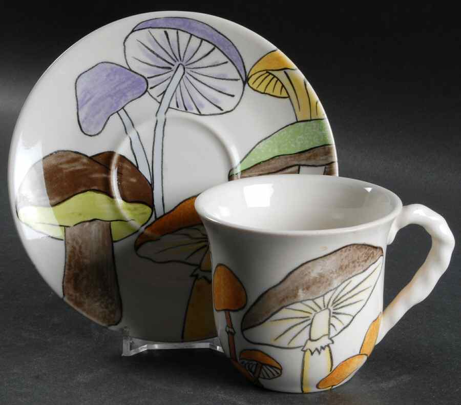 Mushrooms Flat Cup & Saucer Set by Ernestine-1