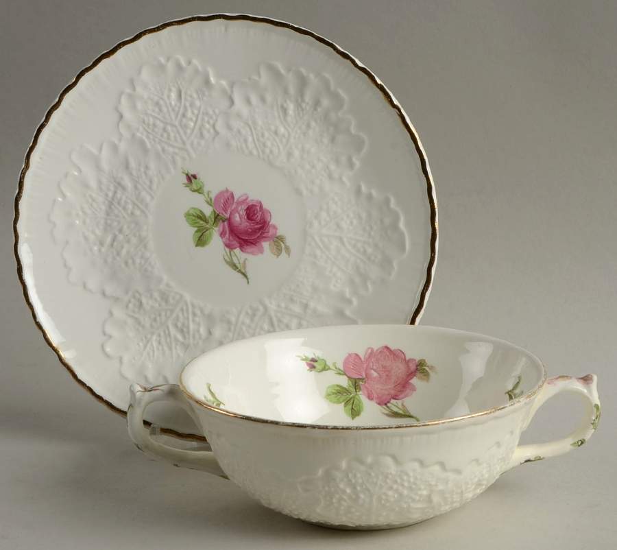 Princess Rose Flat Cream Soup Bowl & Saucer Set by Erphila-1