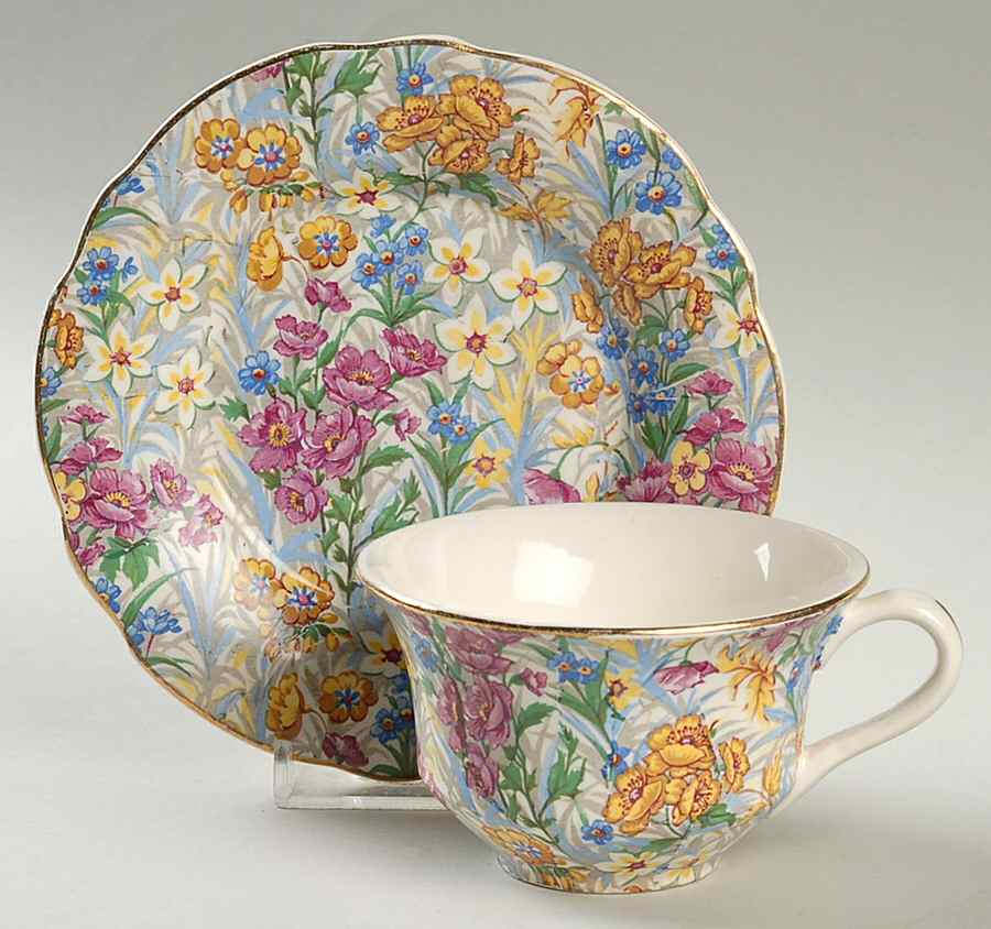 Sussex Cheery Chintz Flat Cup & Saucer Set by Erphila-1