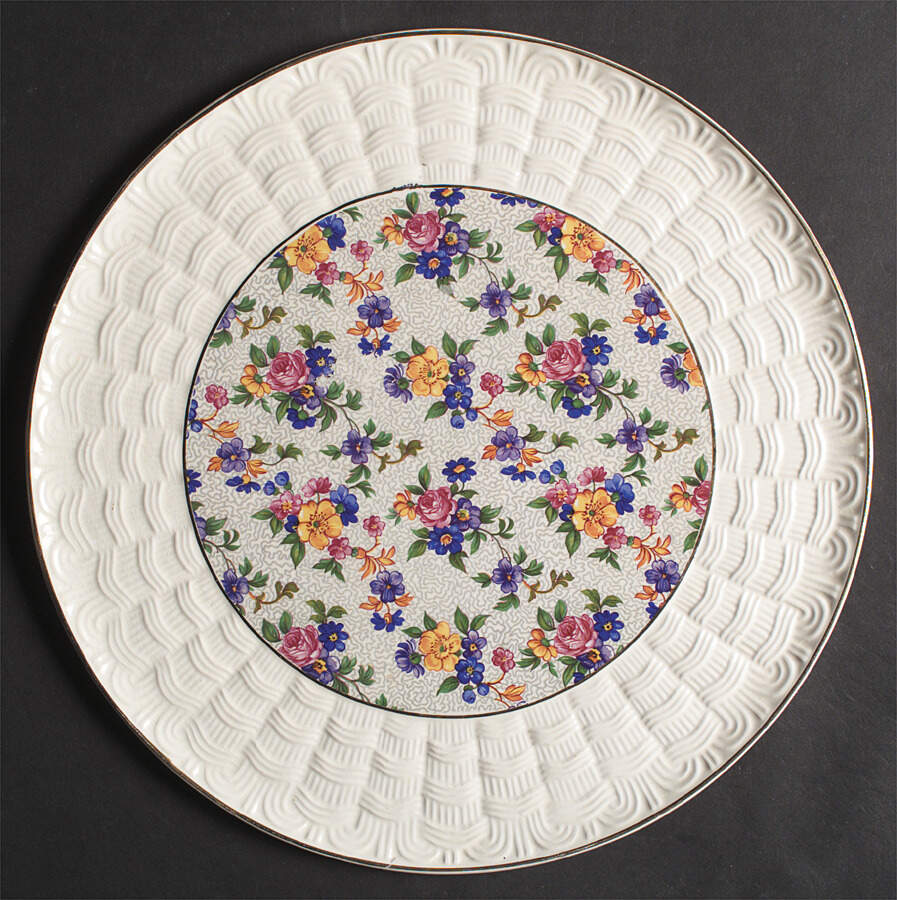 Warwick (Gray Lines, Gold Trim) Cake Plate by Erphila-1