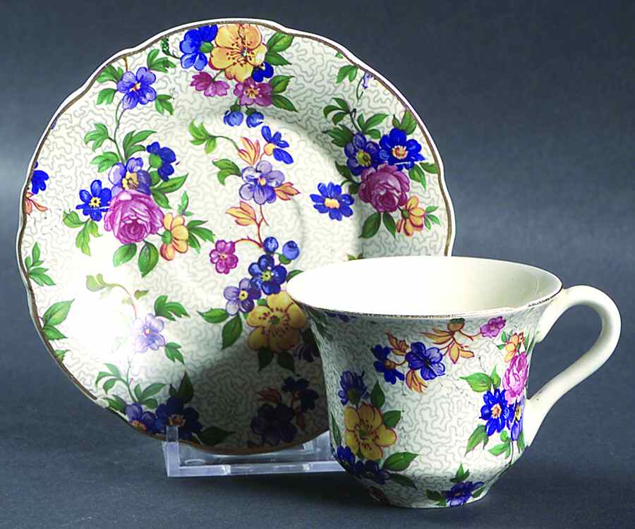 Warwick (Gray Lines, Gold Trim) Flat Demitasse Cup & Saucer Set by Erphila-1