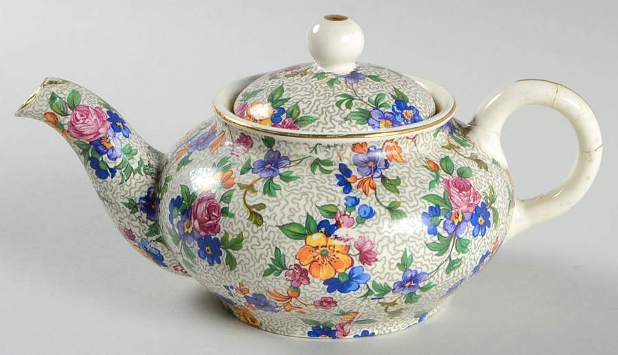 Warwick (Gray Lines, Gold Trim) Individual Teapot & Lid by Erphila-1