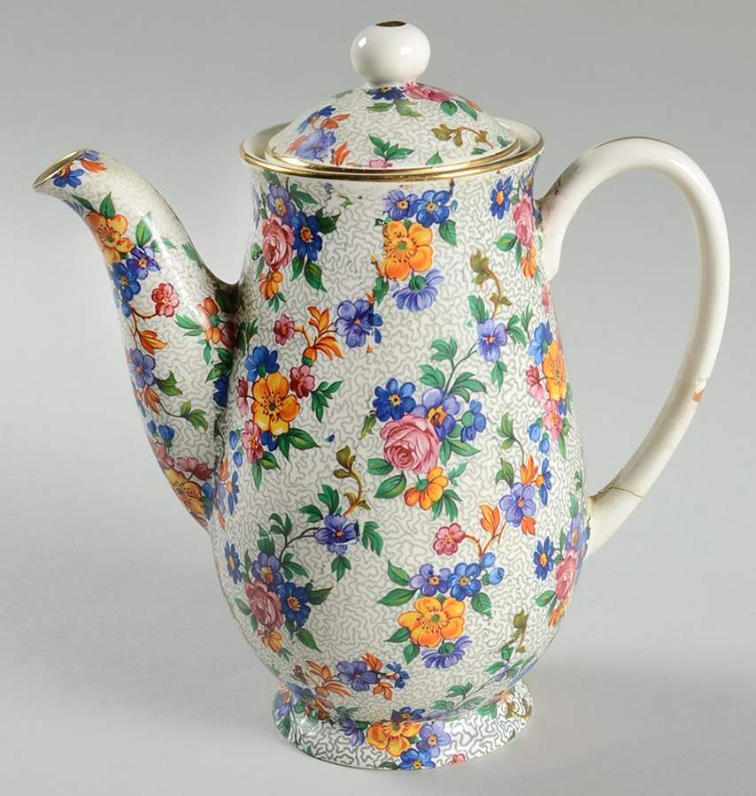 Warwick (Gray Lines, Gold Trim) Small Coffee Pot & Lid by Erphila-1