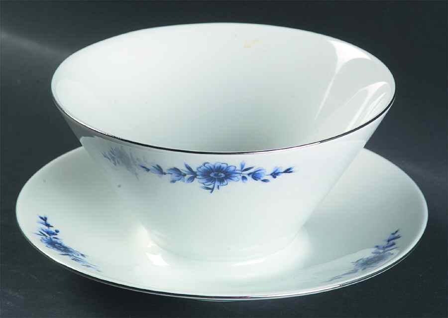 Danish Blue Gravy Boat with Attached Underplate by Eschenbach-1