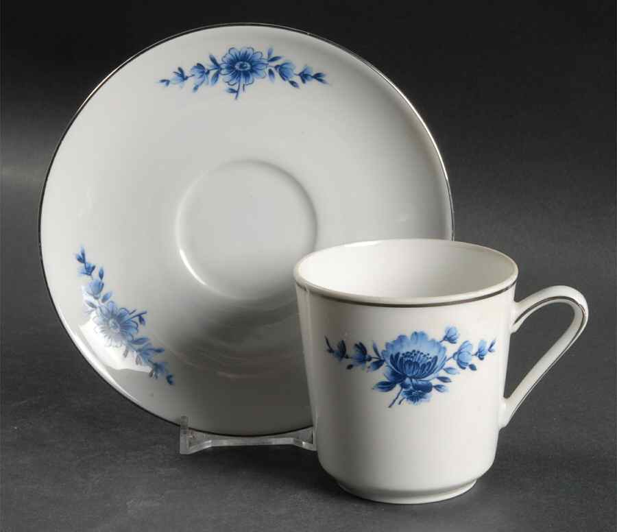 Danish Blue Flat Cup & Saucer Set by Eschenbach-1