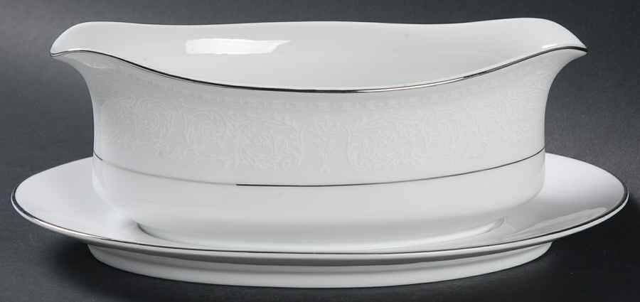 Bridal Brocade (Coupe) Gravy Boat with Attached Underplate by Executive House-1