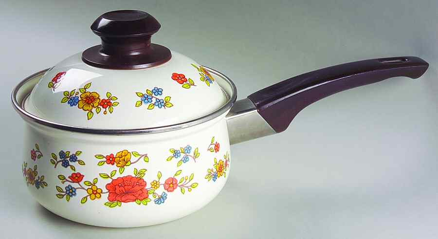 Linda (Double Brown Trim) 1.5 Quart Metal Covered Saucepan by Excel-1