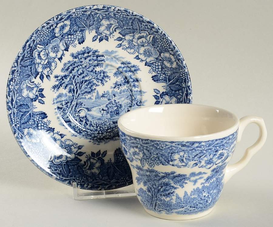 Kingswood Blue Flat Cup & Saucer Set by English Ironstone Tableware-1