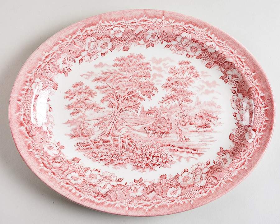 Kingswood Pink 11" Oval Serving Platter by English Ironstone Tableware-1