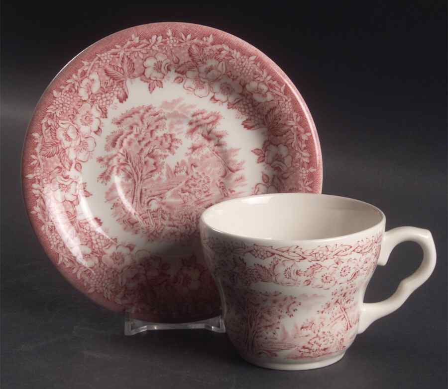 Kingswood Pink Flat Cup & Saucer Set by English Ironstone Tableware-1