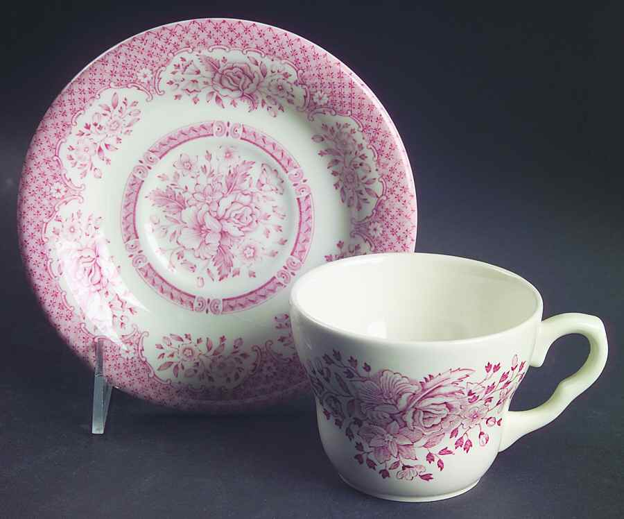 Kew Pink Flat Cup & Saucer Set by English Ironstone Tableware-1
