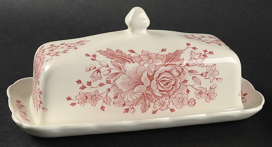 Kew Pink 1/4 Lb Covered Butter by English Ironstone Tableware-1