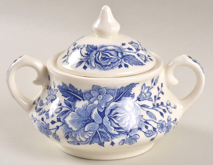 Kew Blue Sugar Bowl & Lid by English Ironstone Tableware-1