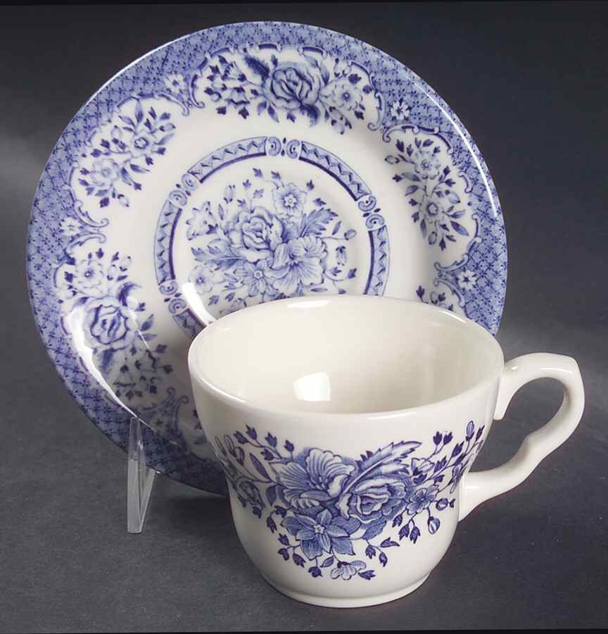 Kew Blue Flat Cup & Saucer Set by English Ironstone Tableware-1