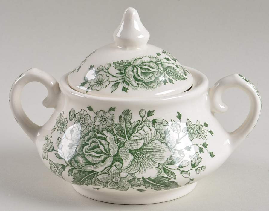Kew Green Sugar Bowl & Lid by English Ironstone Tableware-1
