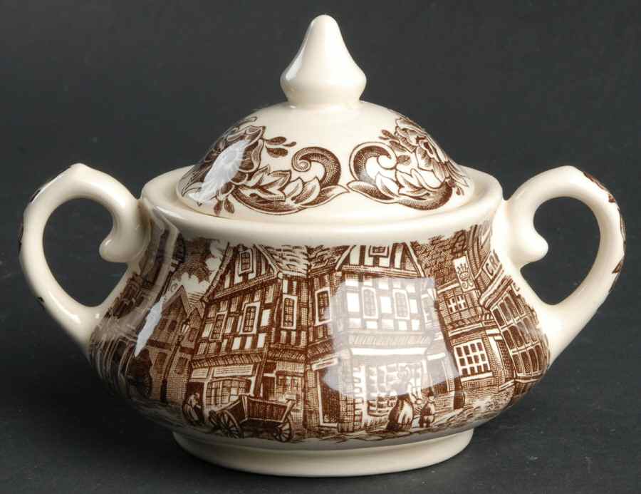 Dickens Series Brown Sugar Bowl & Lid by English Ironstone Tableware-1