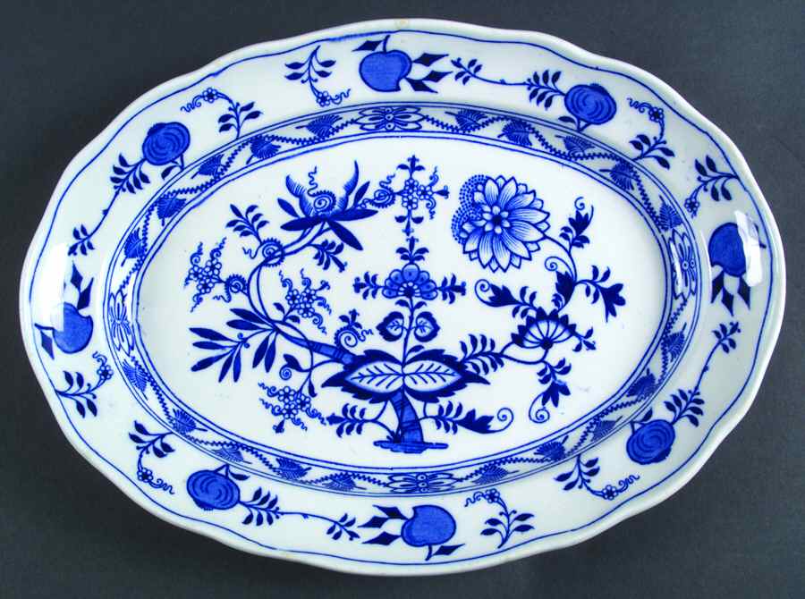 Blue Meissen 13" Oval Serving Platter by Lazarus Straus & Sons-1