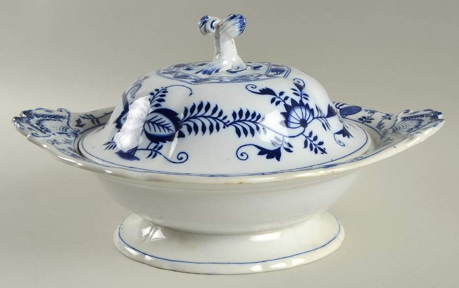 Blue Meissen Round Covered Vegetable by Lazarus Straus & Sons-1