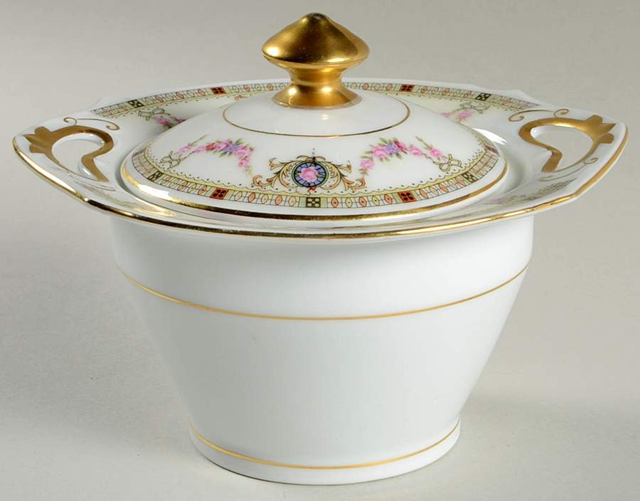 EAM21(WHITE RIM) Sugar Bowl & Lid by E & A Muller-1