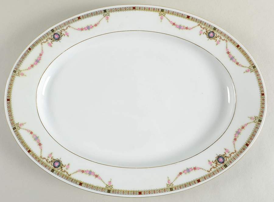 EAM21(WHITE RIM) 14" Oval Serving Platter by E & A Muller-1