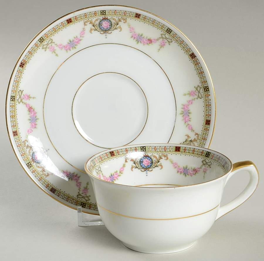 EAM21(WHITE RIM) Flat Cup & Saucer Set by E & A Muller-1