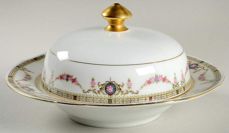 EAM21(WHITE RIM) Round Covered Butter by E & A Muller-1